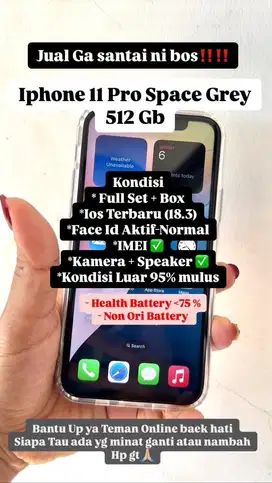 JUAL MIRING Iphone 11 Pro 512 Space Grey