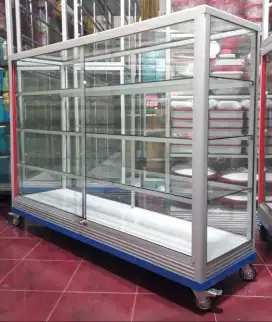 Etalase Ukuran 1,5Mx1M PAKE RODA BESAR & SIKU BESI Untuk Usaha