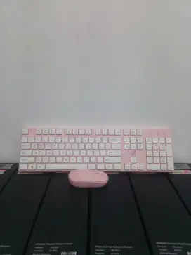 KEYBOARD MOUSE WIRELESS WARNA PINK NORMAL SIAP PAKAI