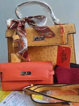 Tas dompet Hermes kw kuning orange