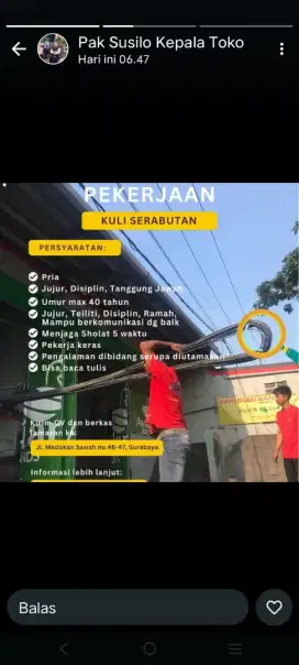Lowongan supir serabutan dan kuli