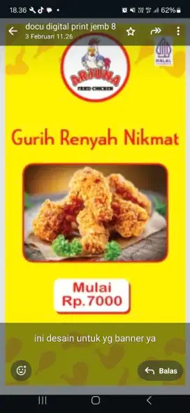 dibutuhkan karyawan/ karyawati fried chicken