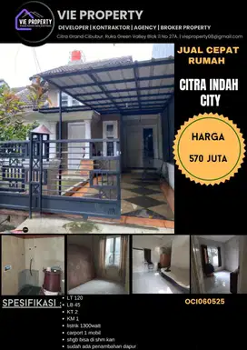Jual Cepat Rumah Cantik Siap Huni. Citra Indah Cibubur Cileungsi.