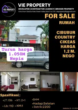 Di Jual Cepat Rumah Siap Huni BU. Cibubur Country Cikeas.