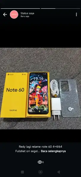 Realme note 60 4/64 lengkap ori segel