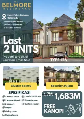 JUAL RUMAH MEWAH BARU 1,683 MILYAR TYPE 126/84 KOTA SOLO
