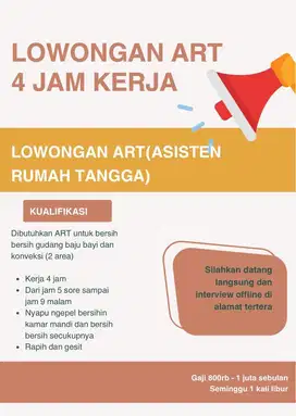 Lowongan ART bersih bersih