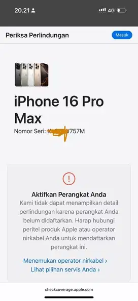 iPhone 16 Pro Max 256 Belum Aktif DigiMAP
