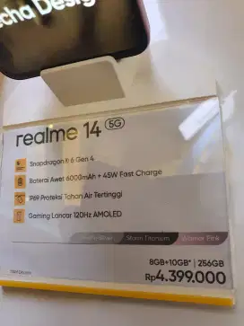 Realme 14 5G 8+10gb/256gb garansi resmi 1 tahun