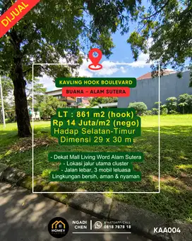 Kavling Hook Boulevard 861m² Sutera Buana Alam Sutera