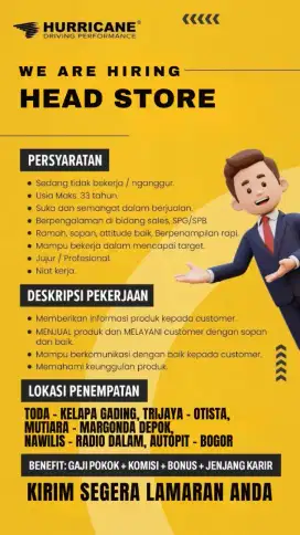 DIBUTUHKAN HEAD STORE - JAKARTA