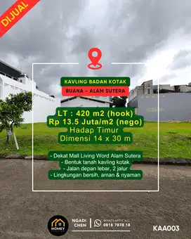 Tanah Kavling Badan Kotak 420 m² Buana Alam Sutera