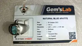 Cincin Natural Blue Apatite 0.83 Ct Unik Bermemo