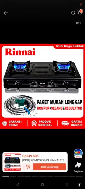 Kompor 2 tungku Merk Rinnai + Selang & Regulator