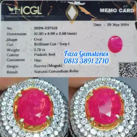 Natural Ruby Burma Ha ~2.72ct ~ICGL~Full Luster, seperti meja batu 4ct