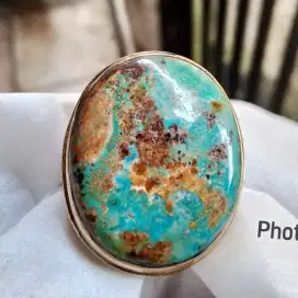 Batu natural pirus abdi Rojak Persia hijau jumbo ring Kuningan size 8