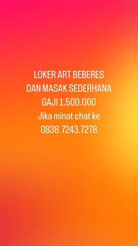 Loker ART beberes pembantu menginap
