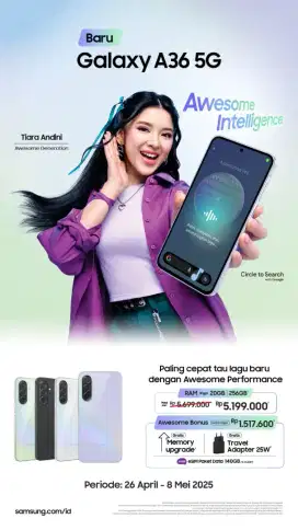 SAMSUNG GALAXY A36 5G FREE TRAVEL ADAPTER PROMO SD TGL 8 MEI 2025