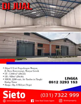 Dijual 2 Unit Pergudangan Manyar, Jl. Raya Banyuwangi, Manyar Gresik