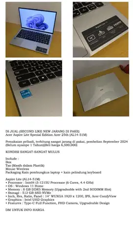 Laptop acer aspire lite 14 special edition RAM 8 512