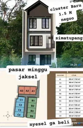 Rumah cluster baru Tb.Simatupang jatipadang Ps.minggu hnya 1,5m