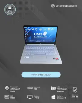 HP 14s-FQ1135AU AMD RYZEN 5-5500U RAM 8GB SSD 512GB FHD