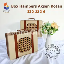 Box Hampers/Bingkisan Kotak Hadiah Kulit Sintetis Aksen Rotan Termurah