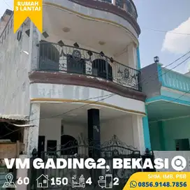 Rumah dijual Murah 3 Lantai, Mutiara Gading 2, 15 menit Stasiun Bekasi