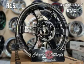 Velg baru te37 blackchrome r15 4x100 4x114,3 avanza xenia livina dll