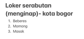 Lowongan Art beberes momong masak