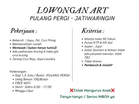 Loker ART Pulang Pergi Jatiwaringin