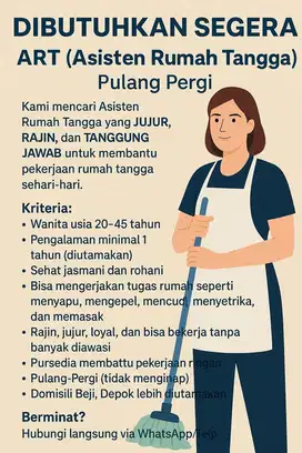 DIBUTUHKAN SEGERA - ART (Asisten Rumah Tangga)