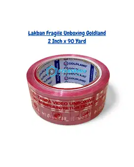 Lakban Fragile Unboxing Goldland di Pekanbaru Riau