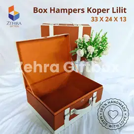 Box Hampers/Hadiah Model Koper Lilit List Putih Kulit Sintetis Terbaik