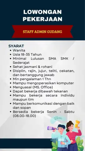 Dibutuhkan Segera Staff Admin Gudang