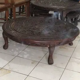 Meja osin bulat ukir mawar kayu jati