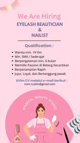 LOWONGAN PEKERJAAN EYELASH BEAUTICIAN & NAILIST