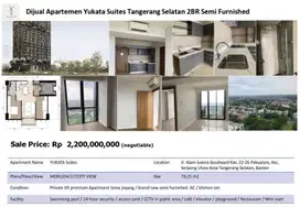 DiJual Apartemen Yukata Suites 2 BR Semi Furnished Tangerang Selatan