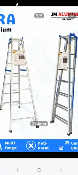 tangga aluminium lipat  tinggi 200 cm, bisa diluruskan jadi 400 cm