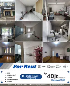 Disewa Ruko 2lt Murah!!! Siap Pakai di Taman Royal 1 Tangerang 40jt/th