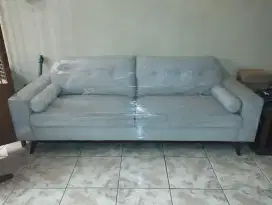 Sofa 3 seater Nordia Kenora abu muda bisa nego