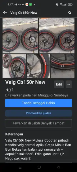 Velg Cb150r new