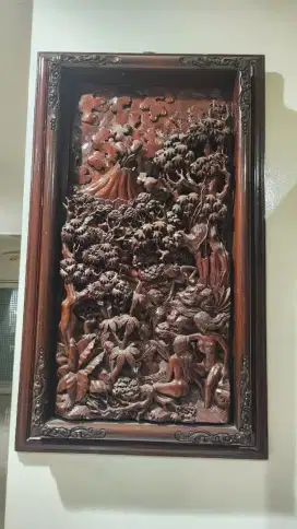 Lukisan pahat jakatarub dan 7 bidadari kayu jati asli