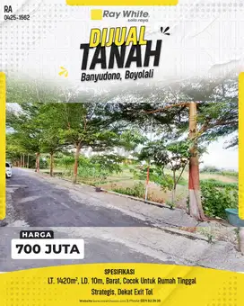 Dijual Tanah Strategis di Ngaru Aru, Banyudono, Boyolali