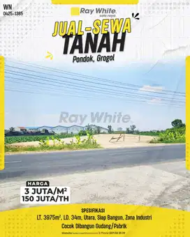 Tanah Strategsi Cocok dibangun Gudang di Pondok, Grogol,Sukoharjo
