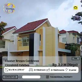 Dijual Rumah 2LT Citraland Celebes Brown Cordovan Sudut , Nego FW