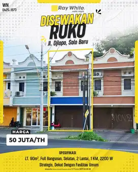 Ruko di Jl. Djlopo, Solo Baru, Kawasan Ruko RS. Dr. Oen Solo Baru