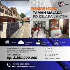PD KELAPA TAMAN MALAKA AKSES 2 MOBIL RUMAH HOEK 2 LT ADA TAMAN S624