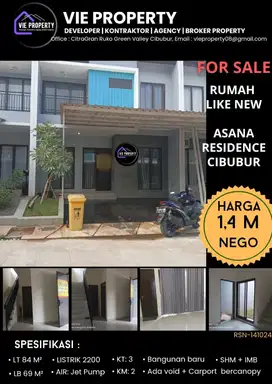 Jual Cepat Rumah Siap Huni Bangunan Baru. Asana Residence Cibubur.