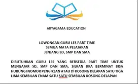 LOKER GURU LES PART TIME SEMUA MATA PELAJARAN SD SMP DAN SMA